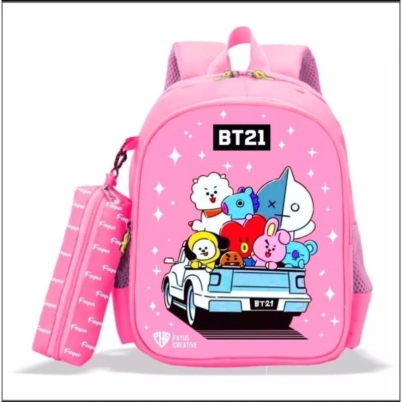 PREMIUM !!! Tas Ransel Anak Perempuan dan Laki laki BTS kartun Bonus tempat Pensil Tas Sekolah TK SD SMP PAUD Terbaru 2021 Karakter