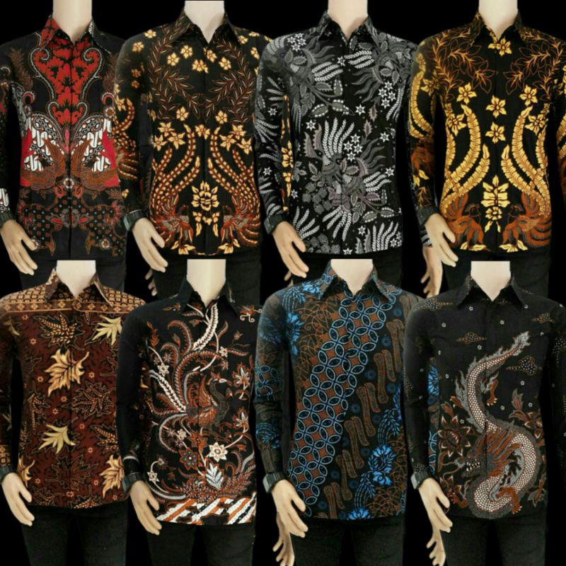 Kemeja Batik Pria Dewasa Lengan Panjang Motif Lasem Manggar Abu Terlaris