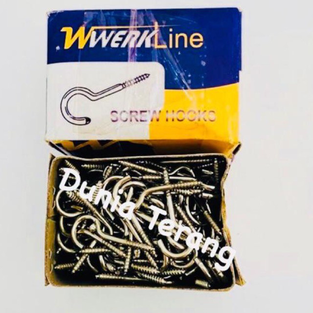 Skrup Hak Buka WERKLINE No 2 - Screw Hooks WL #2 - Cantolan Baju No2 Gantungan Baju Skrup Mata Buka