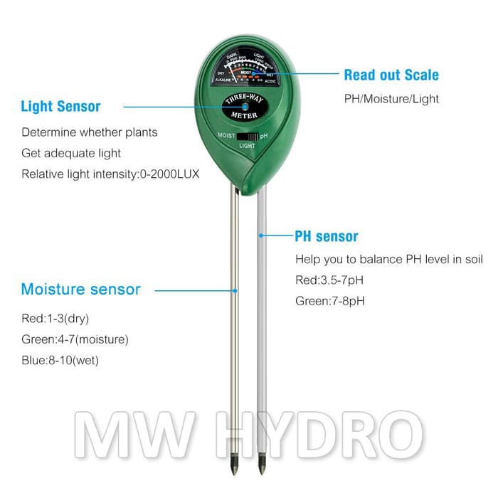 3 in 1 Soil Tester (pH, Moisture, Light) - pH Meter Tanah - Bulat