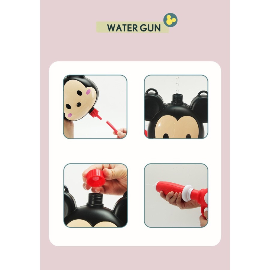 Mainan watergun mickey minnie backpack, Tas pistol air elsa unicorn