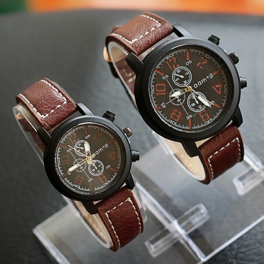 Terlaris jam tangan couple bahan kulit termurah / jtr 1197 coklat