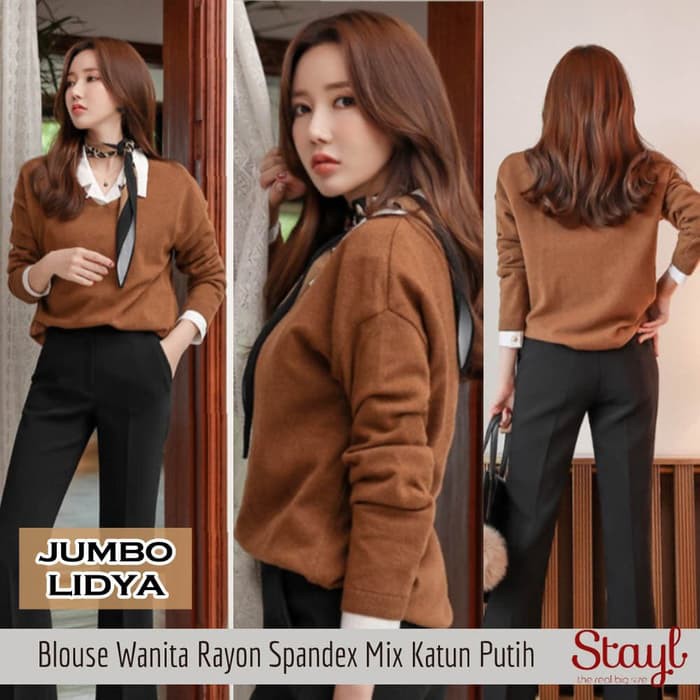 discon Baju Atasan Wanita Lengan Panjang Jumbo Lidya Baju Berkerah kuliah,kerja,kantor,pesta