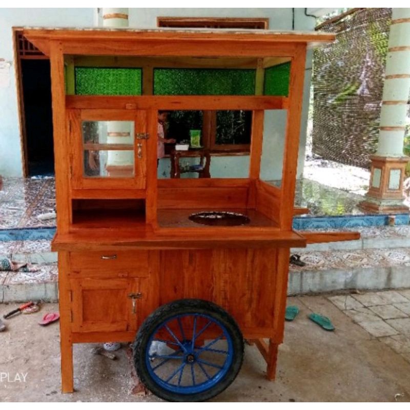 Gerobak Bakso Dorong Kayu Mahoni