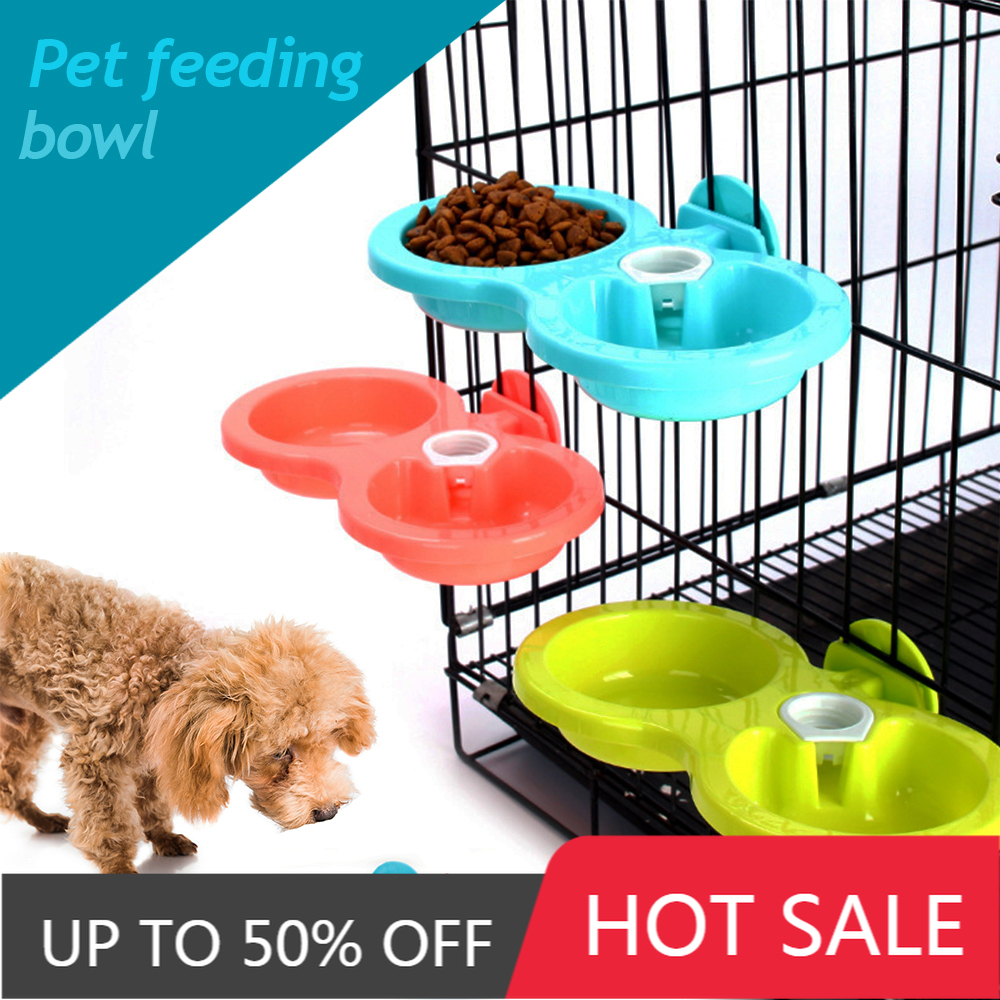 【TK】Pet Feeder Dog Anti Bite Detachable Hanging Double Bowls Puppy Food Auto Water Dispenser Dish Supplies