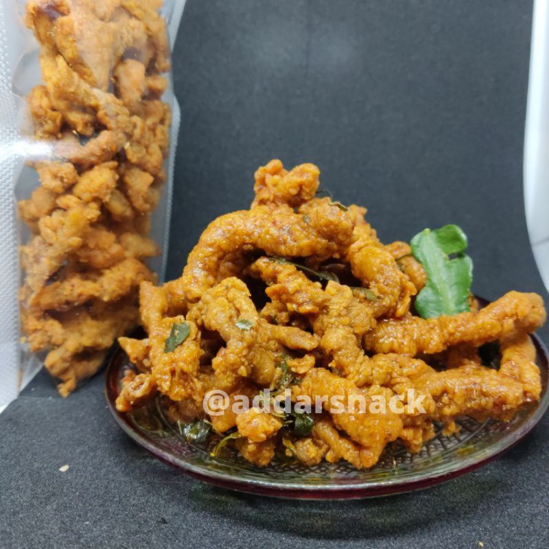 Usus Ayam Crispy Pedas Gurih Instan Halal Kemasan Pouch Netto 70Grm