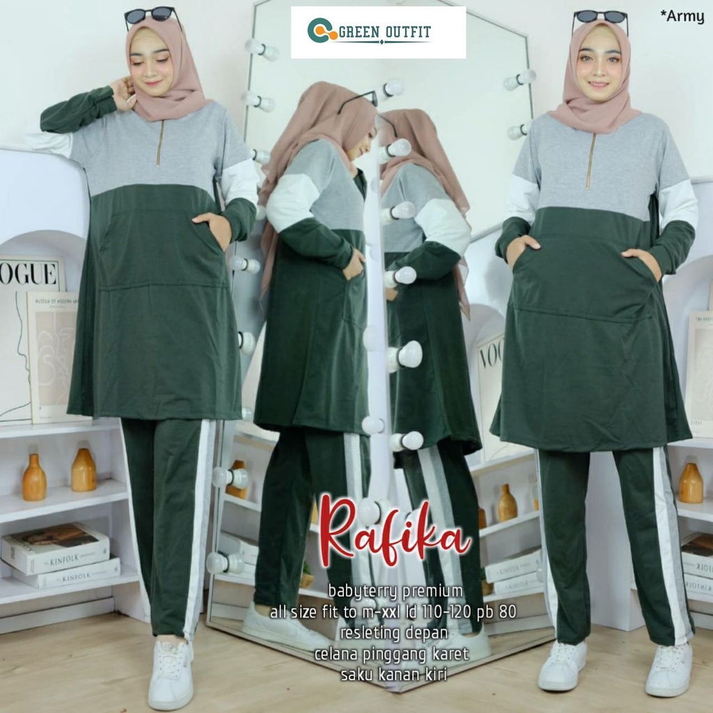 rafika setelan stelan set 1set setcel baju pakaian jersey sport seragam olahraga olah raga senam mel