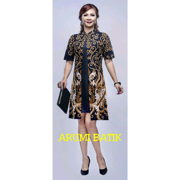 D 4 Dress Wanita Batik Big Size XXL Jumbo Rok Batik Terusan Seragam Batik Keluarga 2591-B