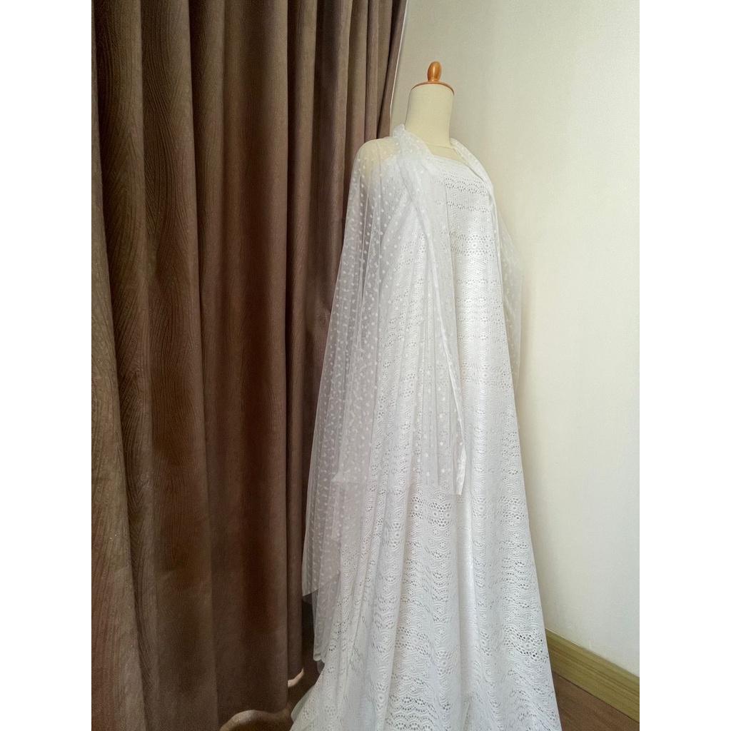 Bahan Kain Tile Tille Tule Tulle Dot Dotty Warna Putih Tulang Broken White