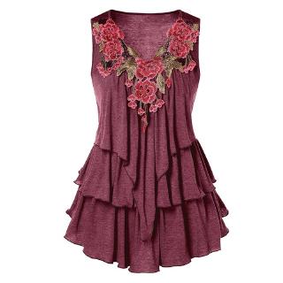 Tank Top Wanita  Tanpa Lengan Model V Neck Motif Bordir 