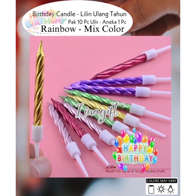 ( Pak / Ecer ) BIRTHDAY CANDLE - LILIN ULANG TAHUN 10 PC ULIR SILVER GOLD RAINBOW / ANGKA MERAH RED 0123456789