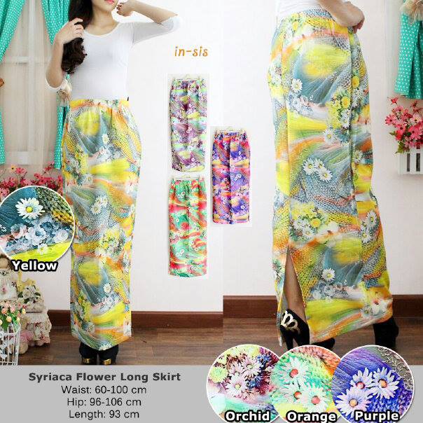 Rok Span Panjang Scuba Motif Bunga Allsize