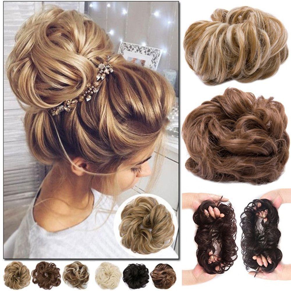 Augustina Hair Bun Rambut Sintetis Fashion Pernikahan Messy Wave Curly Hair Extension Ponytail Updo Cover