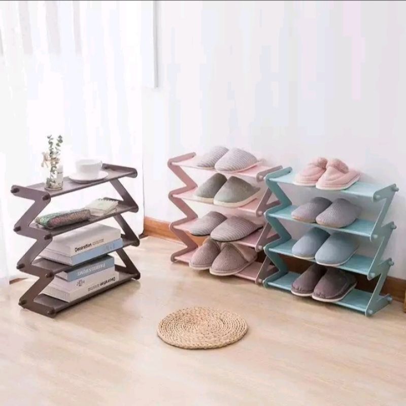 Rak Sepatu Zigzag Susun 4 Tempat Sepatu Susun 4 Minimalis Portable