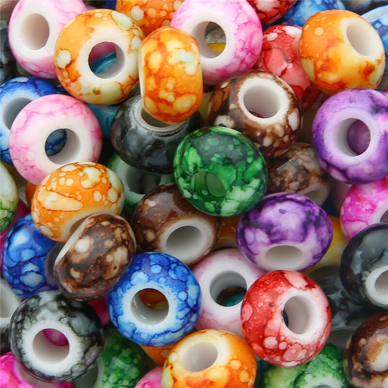 30 pcs 15x9mm Lubang Besar Manik-manik Akrilik Bulat untuk Membuat Perhiasan Aksesori DIY