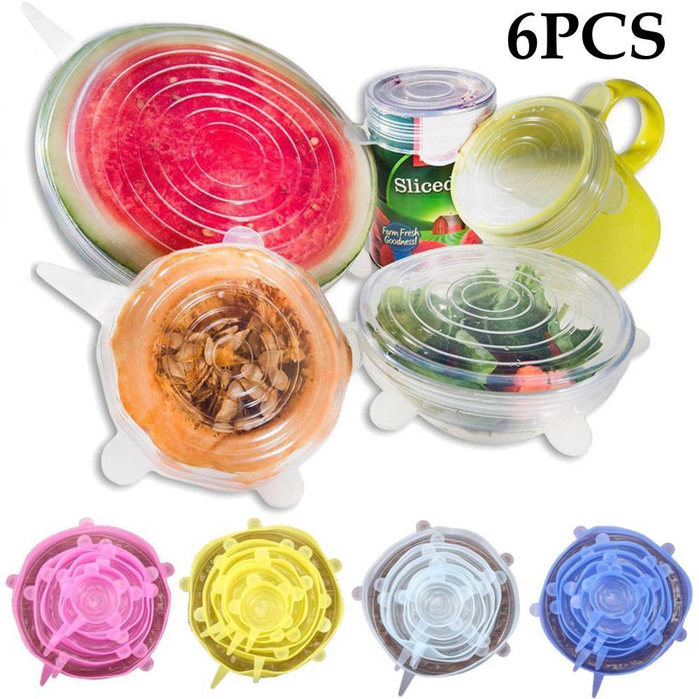 6Pcs / Set Penutup Stopper dengan Bahan Silikon Elastis untuk Dapur