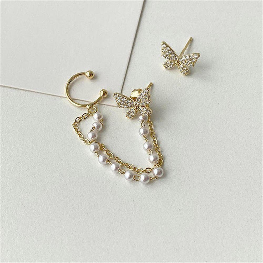 Solighter Kupu-Kupu Klip Anting Aksesoris Perhiasan Alloy Menjuntai Earrings