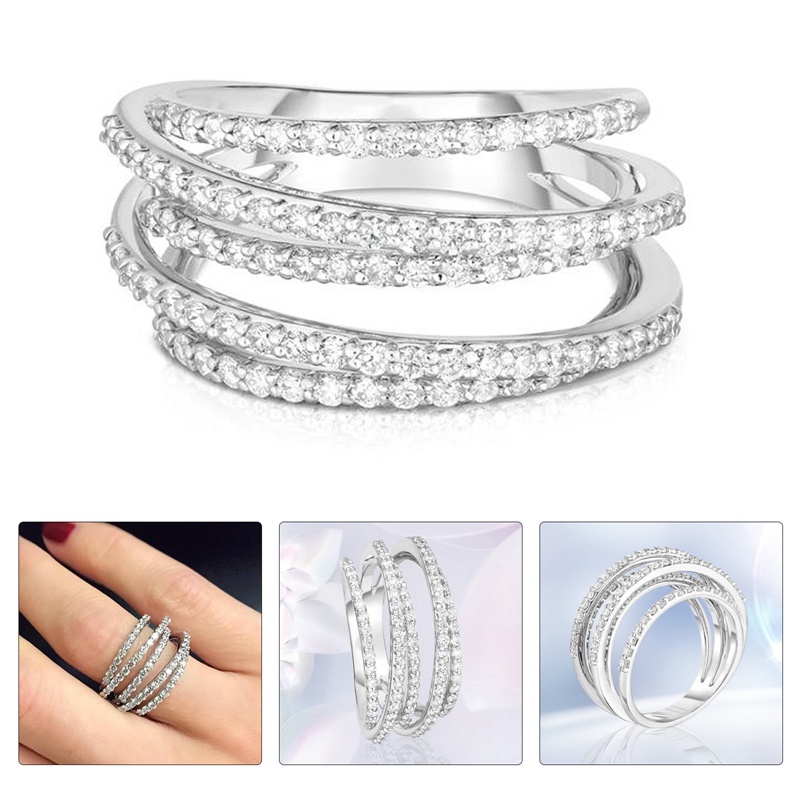 Cincin Jari Desain Silang Aksen Kubik Zirkon Serbaguna Untuk Wanita