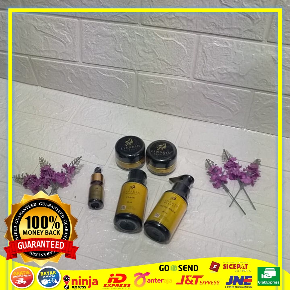 Cream pemutih wajah glowing bpom ampuh permanen Linskin Beauty Paket Exclusive + Serum Kuning
