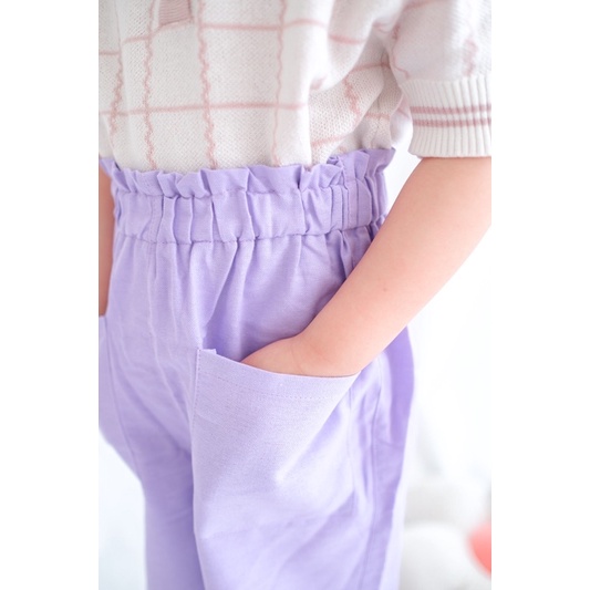 Yobebee Celana Panjang Kulot Linen Anak Perempuan Usia 2 4 6 8 Tahun Bawahan Kids Pants Katun Polos Model Casual Santai Girls Anak Cewek