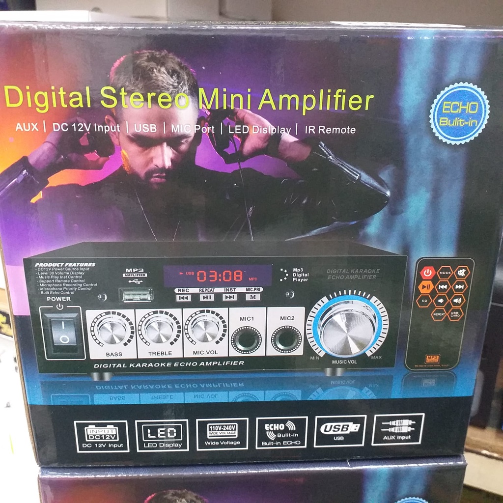 COD POWER AMPLIFIER KARAOKE DIGITAL FLECO D-09//POWER AMPLI DIGITAL STEREO MINI 12V/USB/MP3 PLAYERFLECO D-09