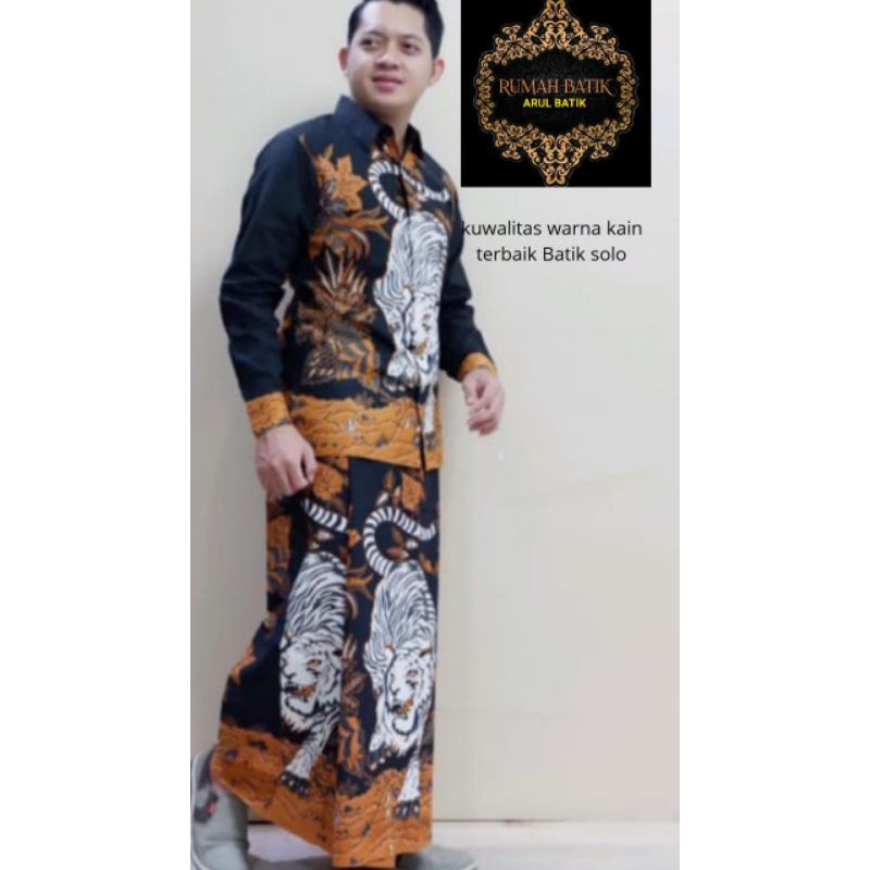 setelan sarung baju Koko macan putih Batik solo halus