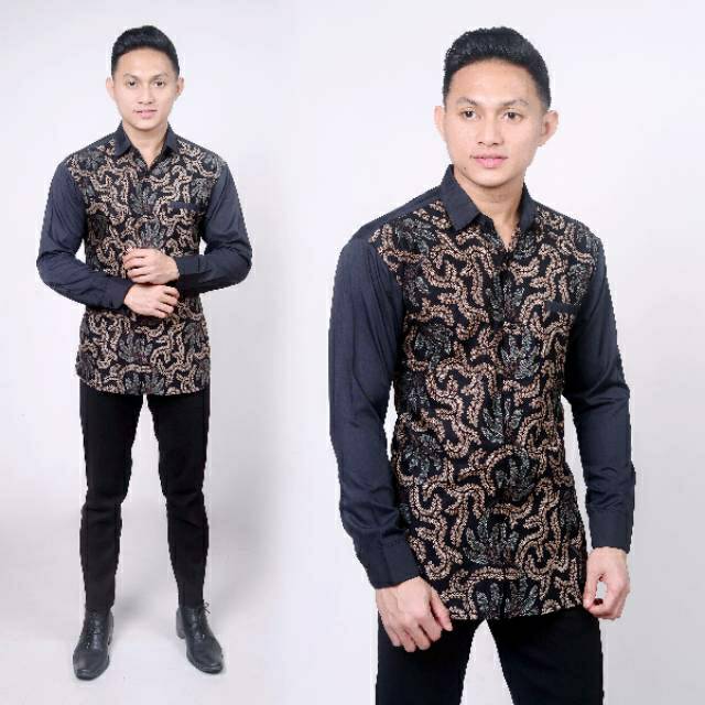 MEN SALE BATIK PRIA SLIM FIT LENGAN PANJANG KOMBINASI HITAM