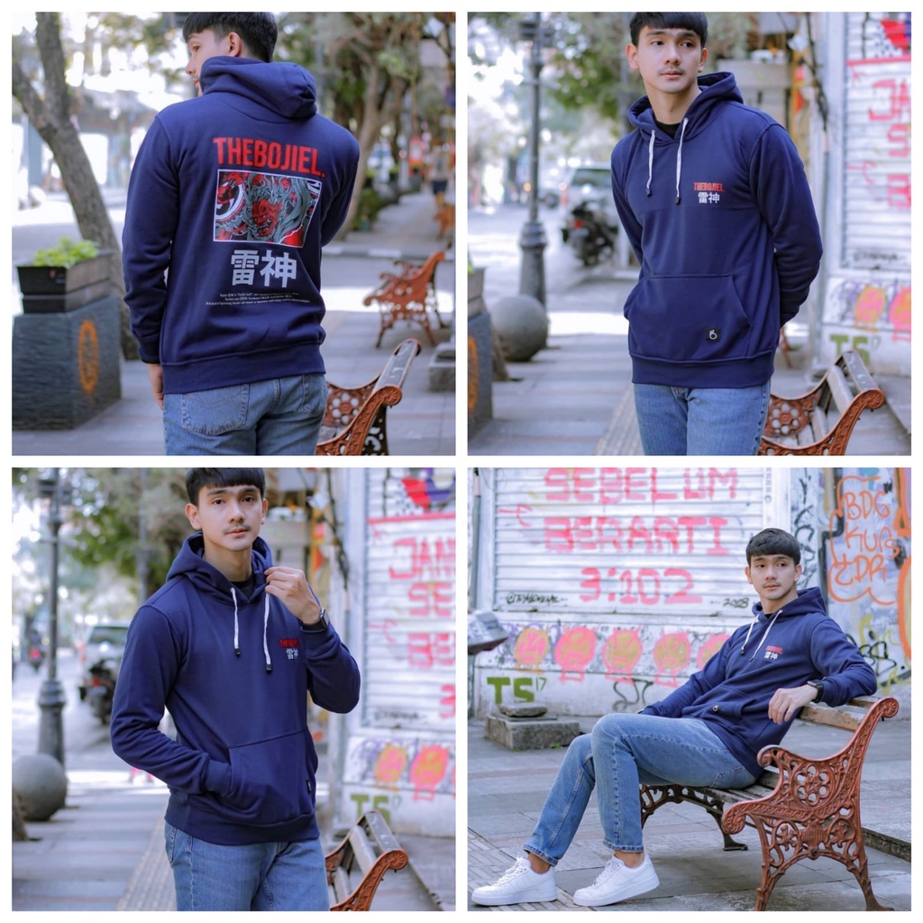 Jaket hoodie pria katun fleece