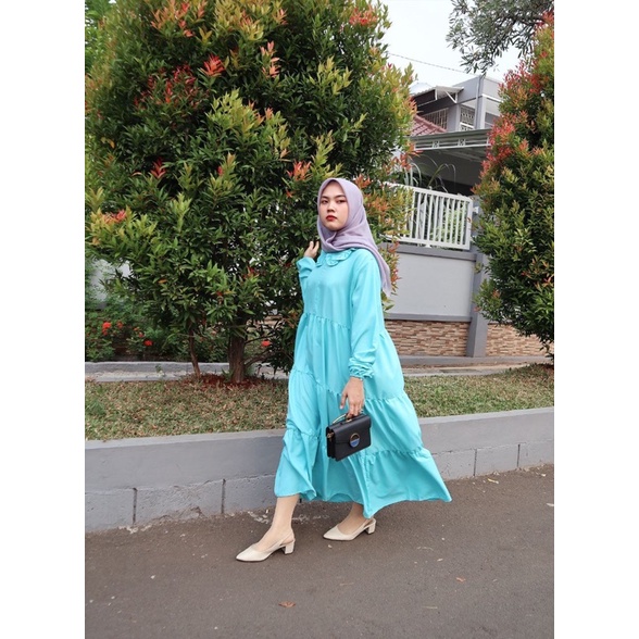 IZANY Gamis Dress Wanita / Midi Dress XXL Jumbo Collar Plain Polos Wanita banyak Warna busui friendly