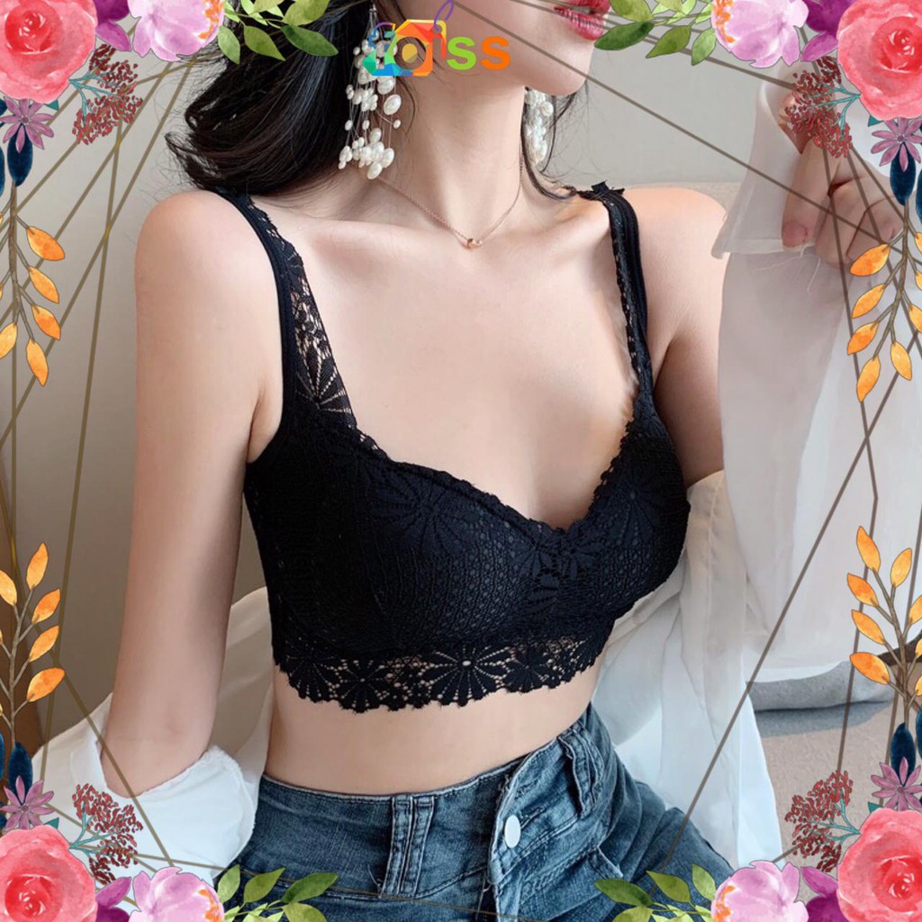 ✅𝐅𝐎𝐈𝐒𝐒® Bra Wanita BH Pakain Dalam Wanita  Fashion Crop Top Motif Bunga Tali Belakang 1048