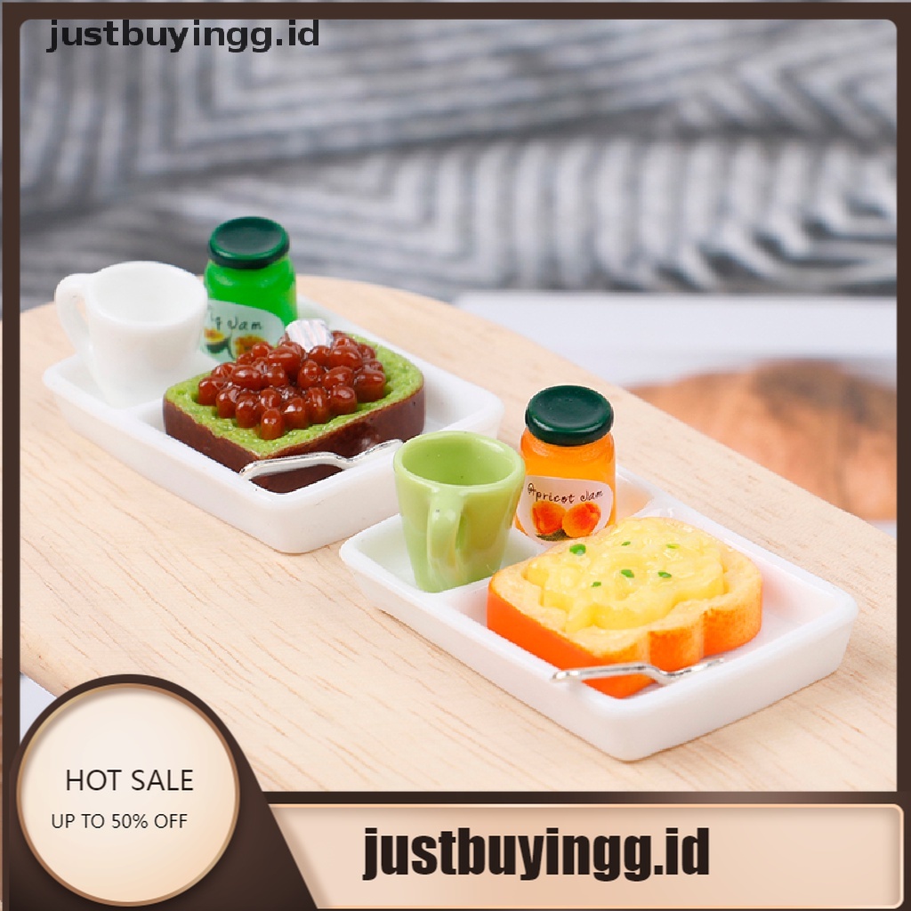 Justbuyingg.Id Mainan Miniatur Roti Panggang / Selai / Sendok / Piring / Gelas Untuk Aksesoris Dapur Rumah Boneka