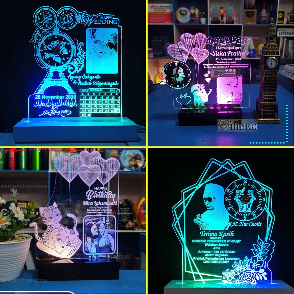 lampu hias lampu tidur 3D grafir Akrilik CUSTOM FOTO