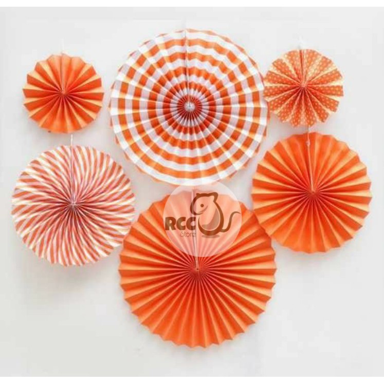 

Paperfan / Paper Fan Flower Orange / Kertas Bunga OREN Set 6 in 1