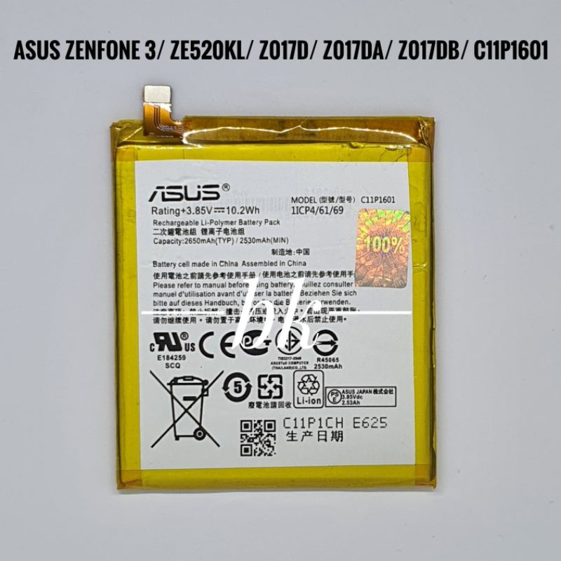 Baterai Batere Batre Asus Zenfone 3 ZE52OKL Z017D Z017DA Z017DB Kode C11P1601 Original Battery