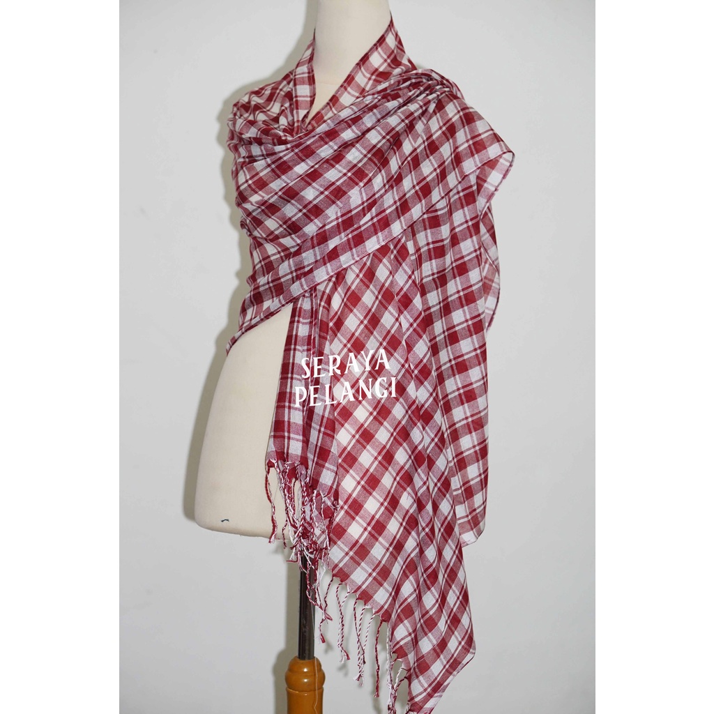 Pashmina Motif Kotak 03 | Selendang | Scarf | Syal | Shawl | Pasmina Kashmir | Souvenir | Hadiah Ulang Tahun | Birthday Gift | Aksesoris Fashion Wanita Pria | Grosir Murah | Plaid Scarf