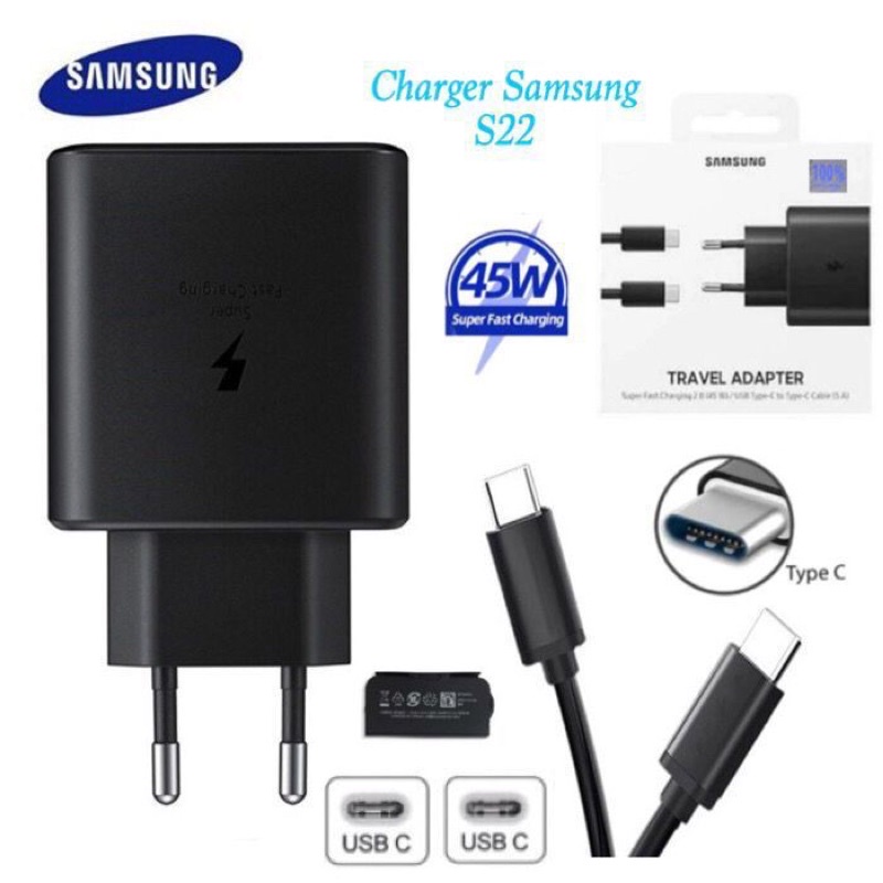 Charger Ori 100 % Samsung S22 45W + Fast Charging Colokan Type-C - Type-C
