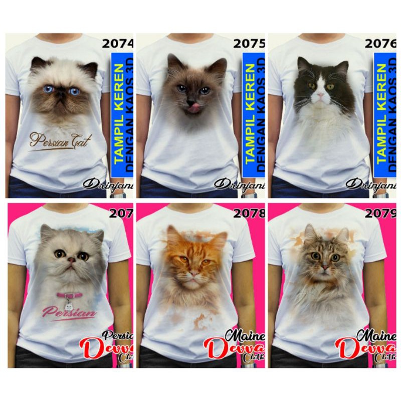 Kaos baju 3d hewan binatang animal cat kucing / anggora / pesian / norwegian forest