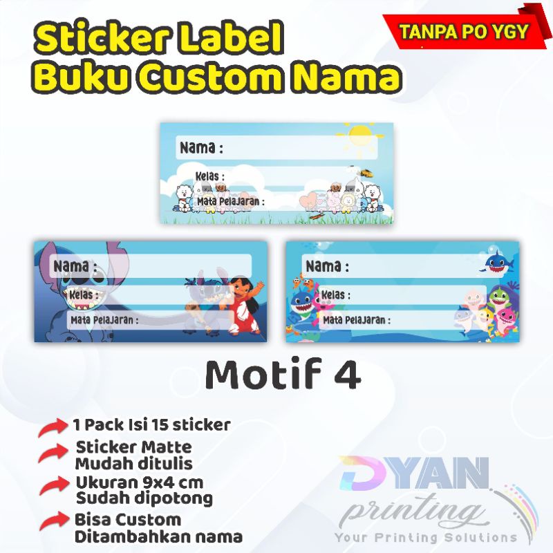 15 PCS STICKER LABEL BUKU CUSTOM NAMA