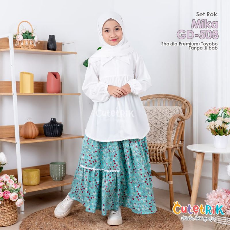 Setelan Rok Mika Cutetrik/ Cutetrik Rok Anak/ Setelan Anak Perempuan 8-12 Tahun