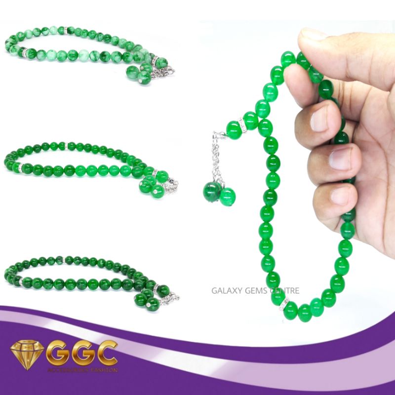 TASBIH BATU GIOK HIJAU 33 BUTIR 8MM ORIGINAL STONE