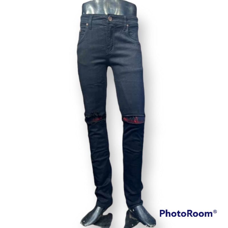 Skinny jeans pria Sobek lapis NTF Original 2022 / Celana sobek dengkul lapis flanel gaya pria Mileni