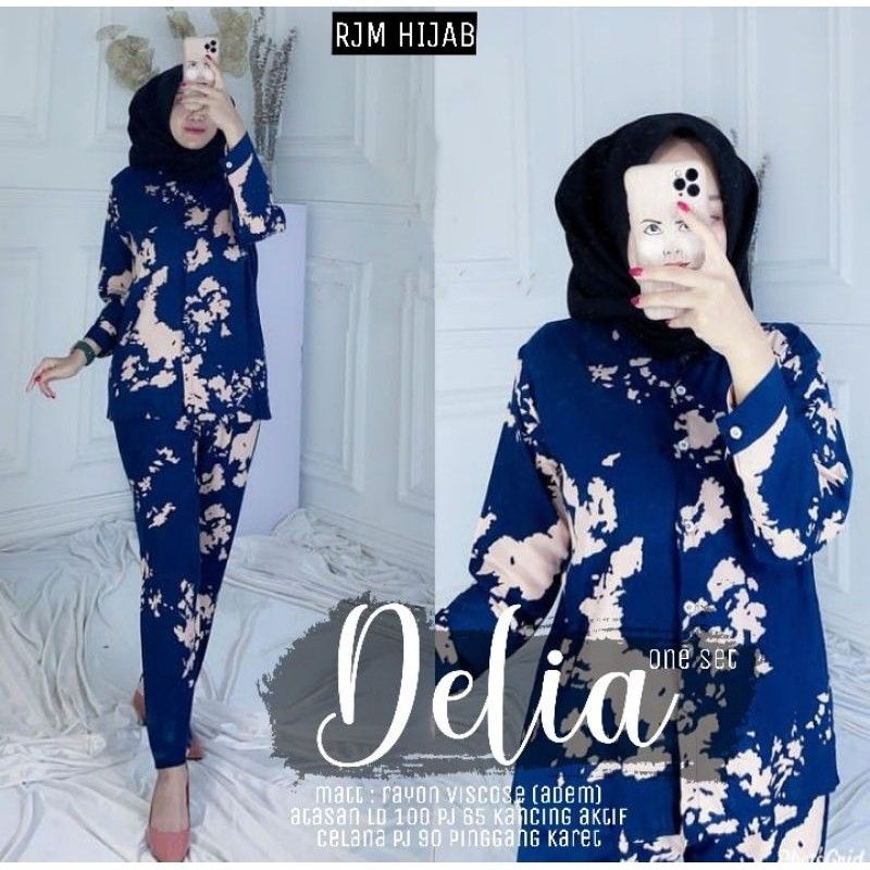 SETELAN PIYAMA WANITA PREMIUM HIGH QUALITY // LD 100 - 110 ONE SET RAYON MOTIF BARU // SET RAYON-Delia set