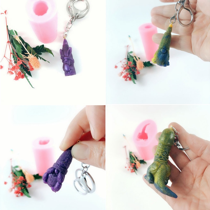 SIY  Handmade 3D Gnome Keychain Resin Mold Lucky Dinosaur Gnome Decoration Pendant Silicone Resin Casting Mold Craft Tools