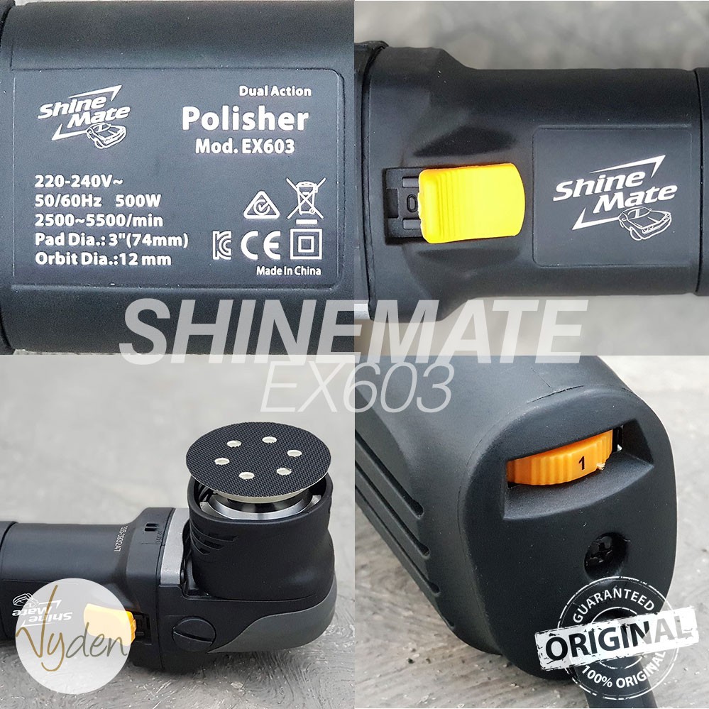 Mesin Poles Dual Action Spot Polisher Shinemate Tipe EX603 3in Orbit 12mm GRATIS 3 PAD