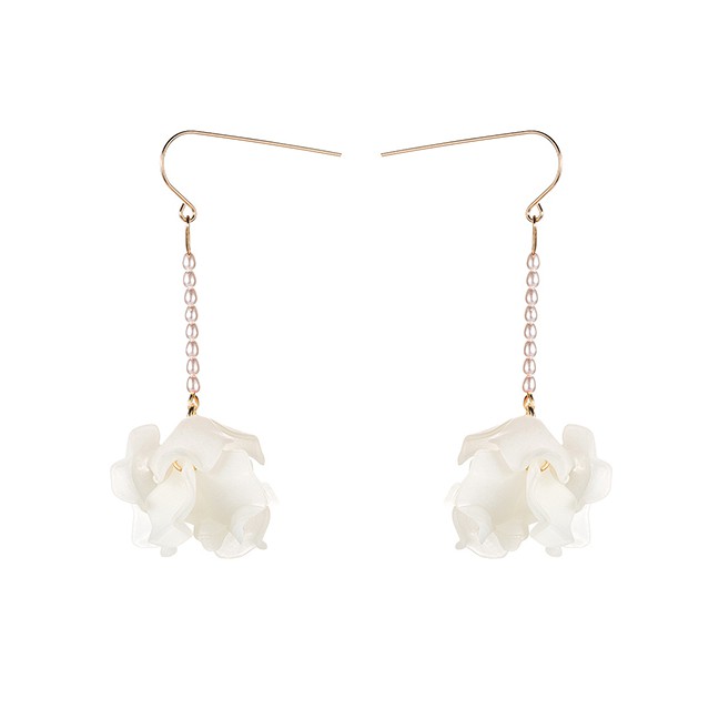 LRC Anting Gantung Fashion Red Multi-layer Resin Flower Pearl Earrings D10722