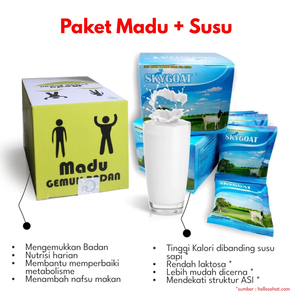 

Paket Penggemuk Madu Gemuk Badan + Susu Kambing - Herbal Aman Terlaris