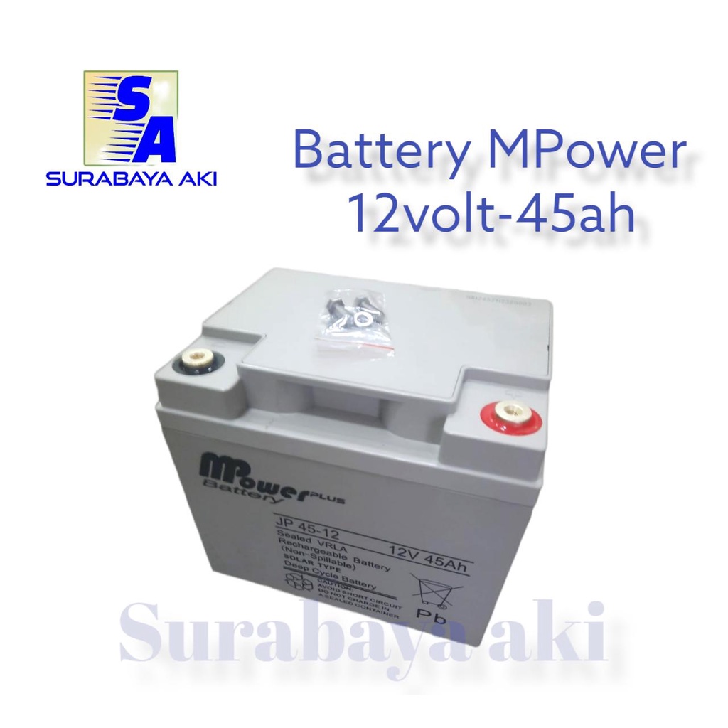 Aki 12V 45Ah Vrla Deep Cycle Mpower Plus Jp45-12 Best Seller SURABAYA AKI 45AH M POWER