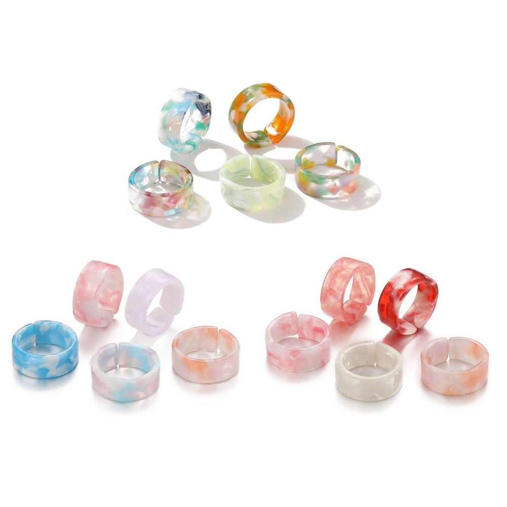 Fashion Colorful Resin Ring Set Women Gradient Adjustable Finger Rings Jewelry Accessories