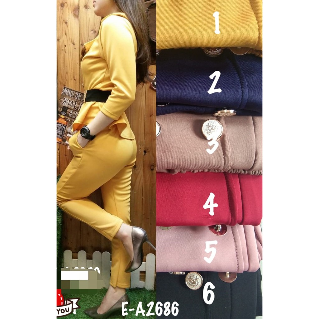 kathryn collection #002 , Stelan peplum scuba import premium celana panjang tangan 3/4 free belt