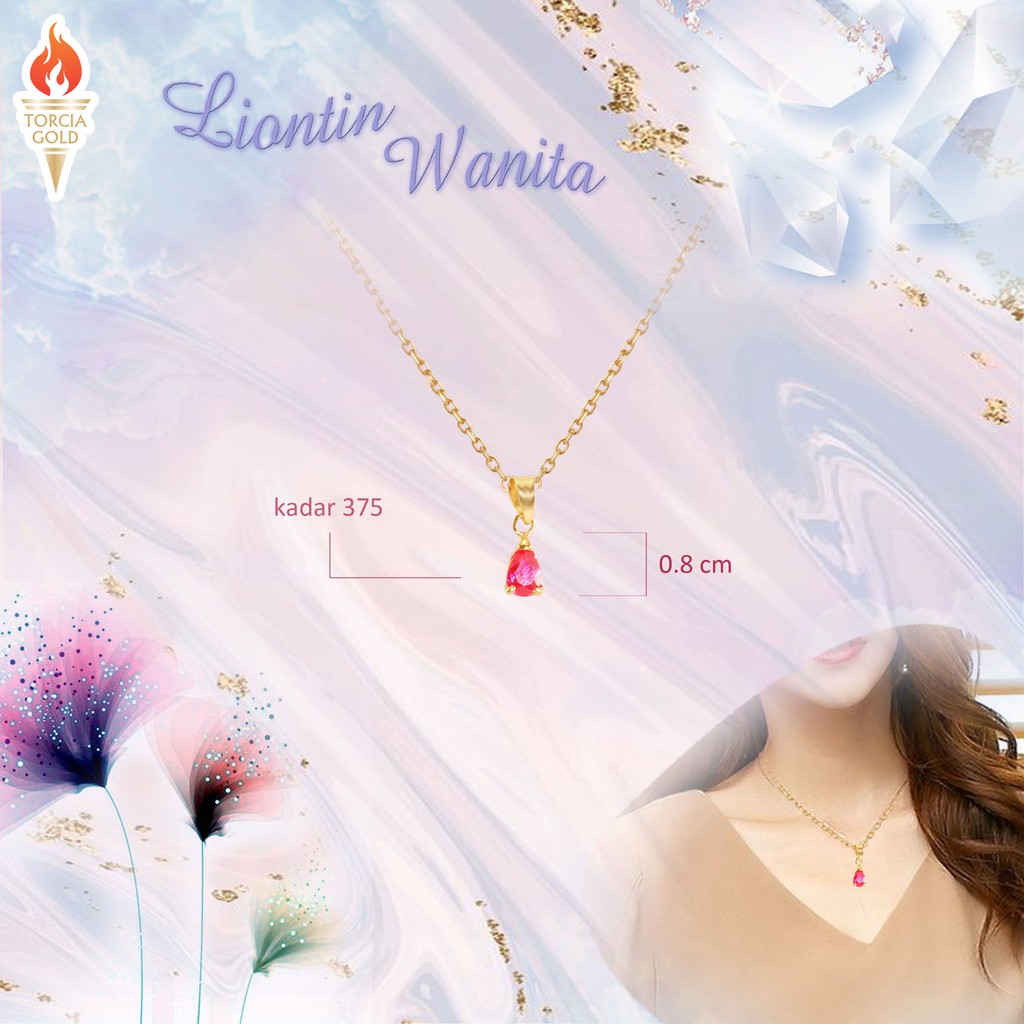 Liontin Emas Asli Batu Tetes Merah Kadar 375 Torcia Gold